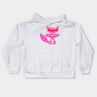 Valentine's Day Fox, Pink Fox, Glasses, Hearts Kids Hoodie